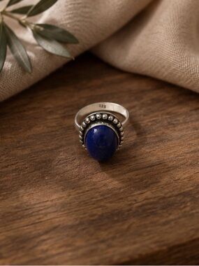 Sterling Silver Lapis Teardrop Ring - Blue